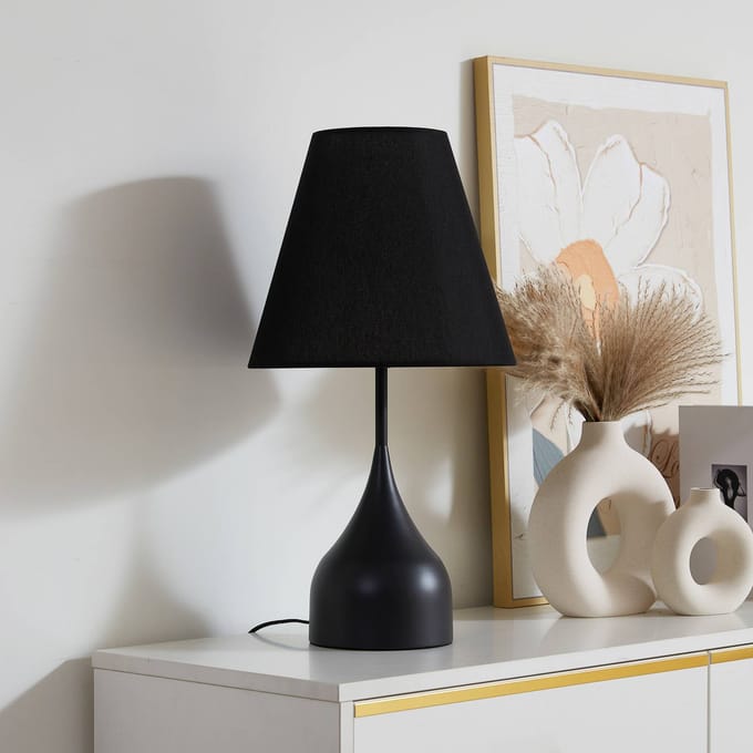 Lucande - Tafellamp - 1licht - Metaal, textiel - H: 57 cm - E27 - zwart, wit