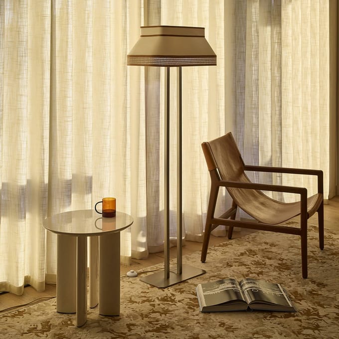 MARKET SET Vloerlamp Square, crème, textiel, E27