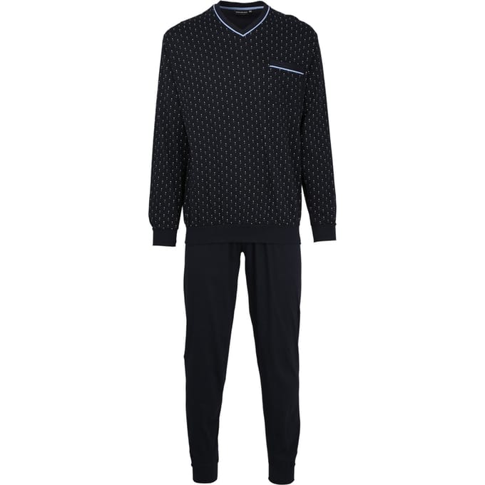 Gotzburg heren pyjama - blauw met lichtblauw en wit dessin