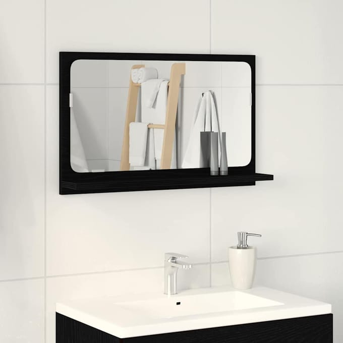 vidaXL - Spiegelplank - Zwart - Eiken - 60 - x - 10,5 - x - 37 - cm - Bewerkt - hout