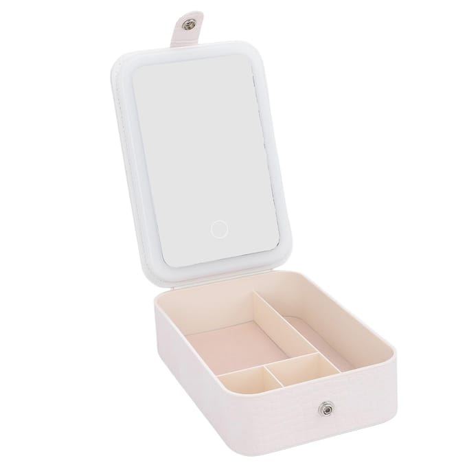 Make-up koffer met verlichte spiegel, dimbaar, draagbaar, oplaadbaar, reismake-up tas voor buiten, thuis white