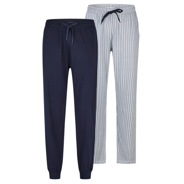 Phil & Co Heren Lange Pyjamabroeken 2-Pack Grijs Gestreept/Donkerblauw - Maat M