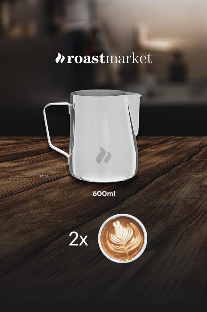 roastmarket Melkkan | 600 ml | Roestvrij staal | Voor perfecte latte art & romig melkschuim | Duurzaam AISI 304 RVS voor barista kwaliteit