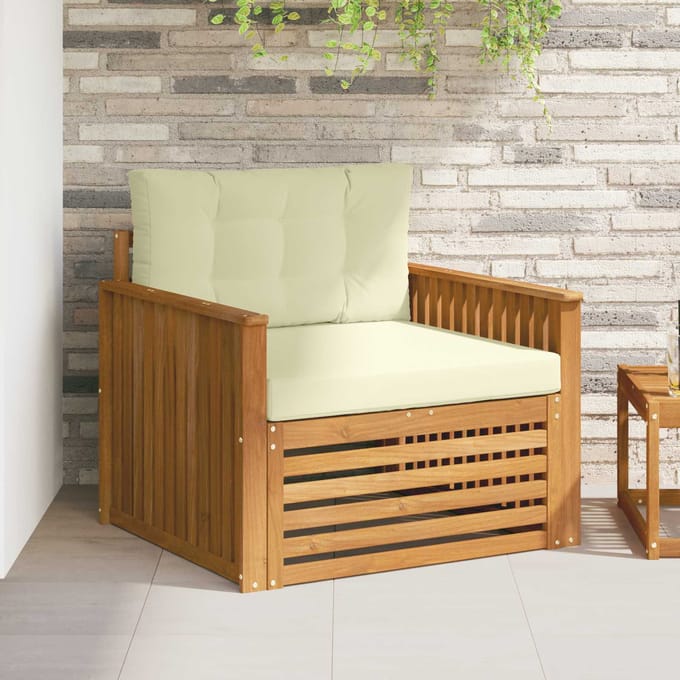 vidaXL - Buitensofa - Massief - Acacia - Hout - en - Polyester - Natuurlijk - en - Crème
