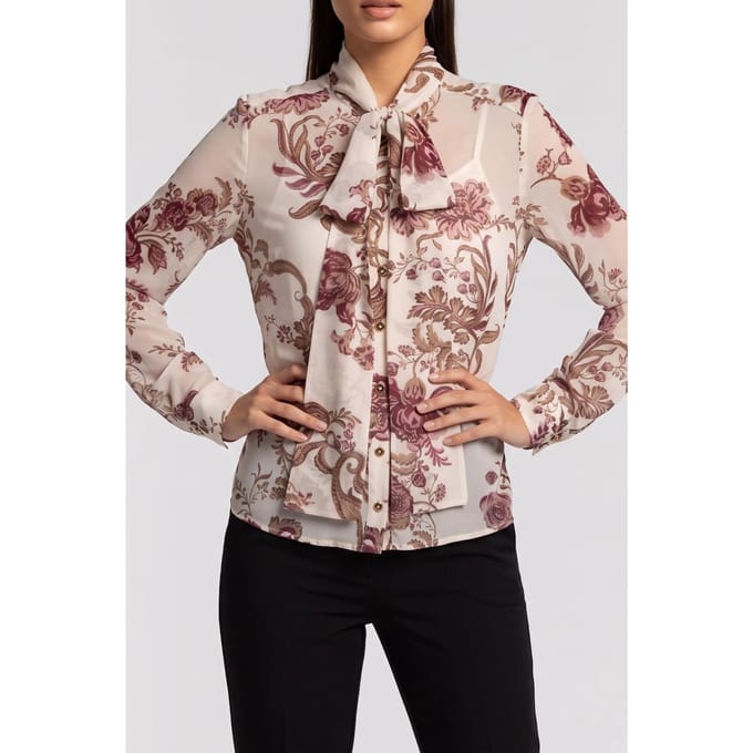 GUESS Verity Bow Ls Blouse Floral Paysley Ice C Maat: 40 | Longsleeves Outlet | Dames