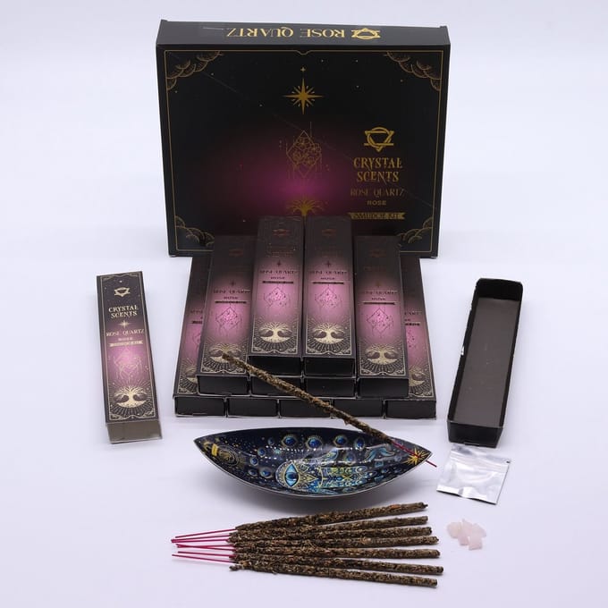 Crystal Scents Smudge Wierook Roos – 12 Doosjes – Inclusief Rozenkwarts