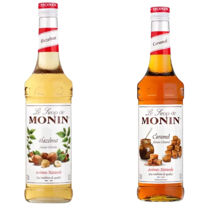 Monin Siroop Caramel 70cl + Hazelnoot 70cl