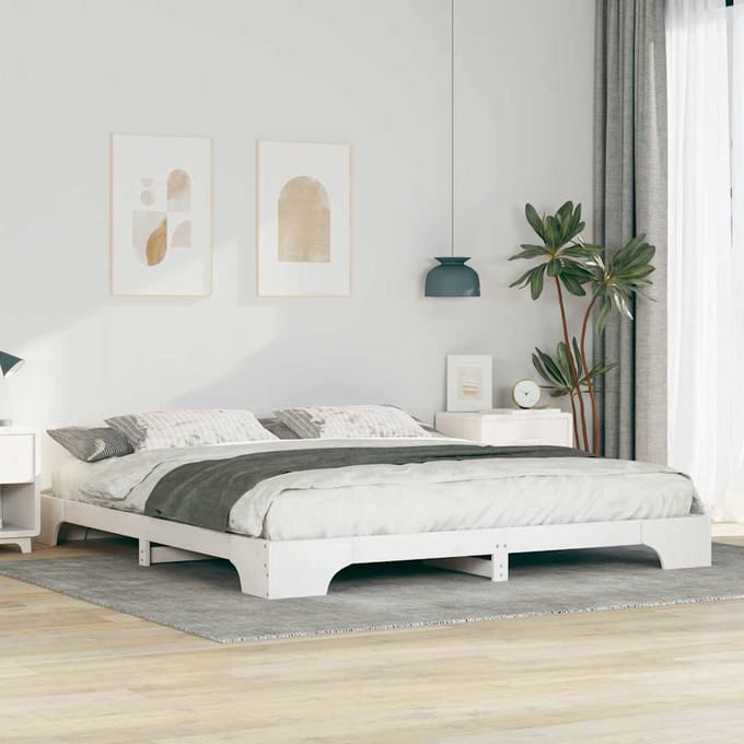 vidaXL - Bedframe - Wit - 200 - x - 220 - cm - Massief - grenenhout
