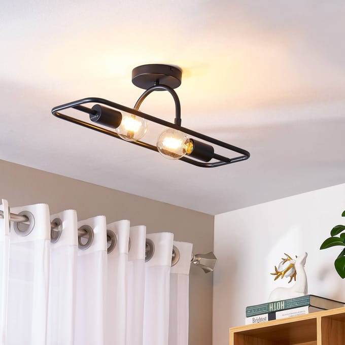 Lucande - Wandlamp design - 2lichts - IJzer - H: 51.5 cm - E27 - matzwart