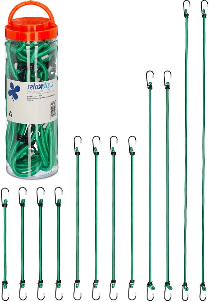 36x snelbinders - bagagespinnen - met haak - 4 groottes - groen - spanelastiek