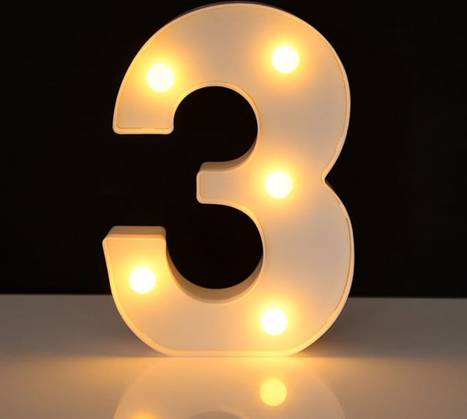 Lichtgevend Cijfer 3 - 22 cm - Wit - LED