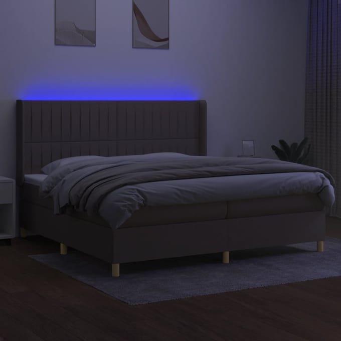 vidaXL - Boxspring - met - matras - en - LED - stof - taupe - 200x200 - cm