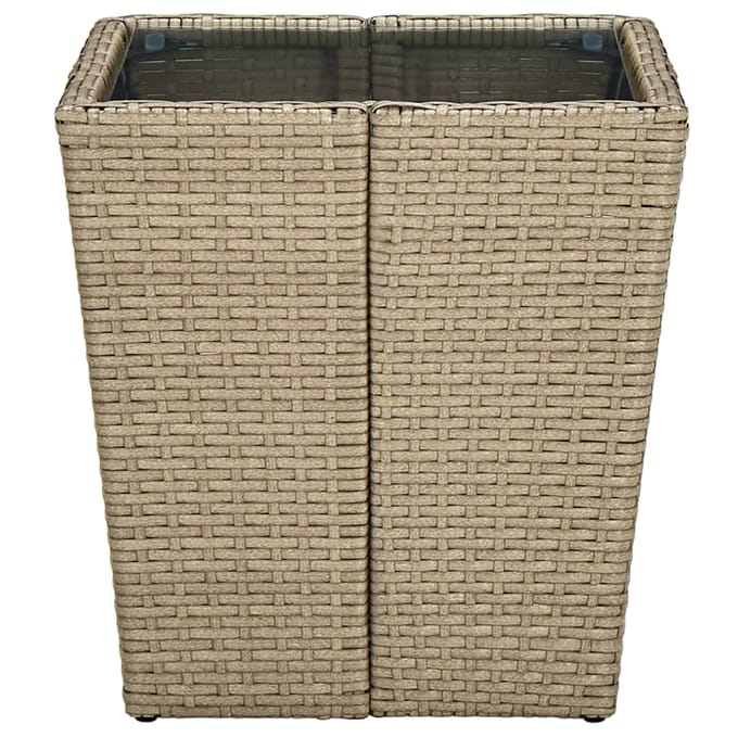 vidaXL - Salontafel - 41,5x41,5x44 - cm - poly - rattan - en - gehard - glas - beige