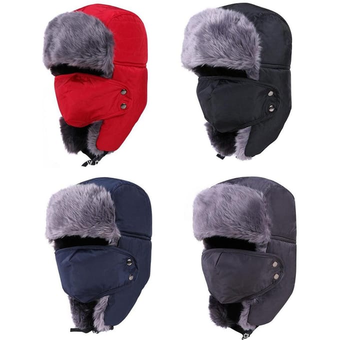 Unisex Warme Trapper met Afneembaar Mask Winddichte Zachte Wintermuts black