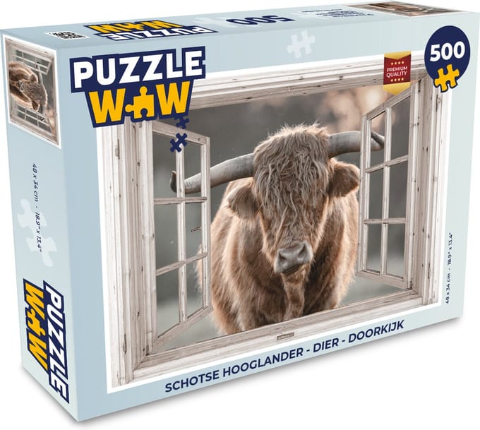 Puzzel Schotse hooglander - Dier - Doorkijk - Legpuzzel - Puzzel 500 stukjes