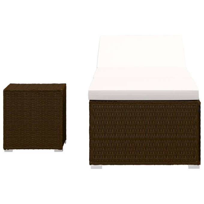 vidaXL - Ligbed - met - kussen - en - theetafel - poly - rattan - bruin