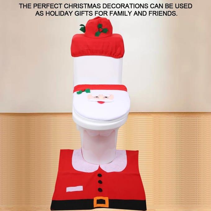 Kerstman Badkamer Toiletdeksel Mat Set voor Thuis Kerstdecoratie white