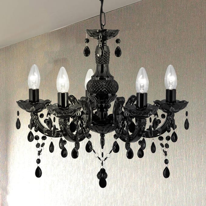 Searchlight Kroonluchter Marie Therese, zwart, 5-lamps