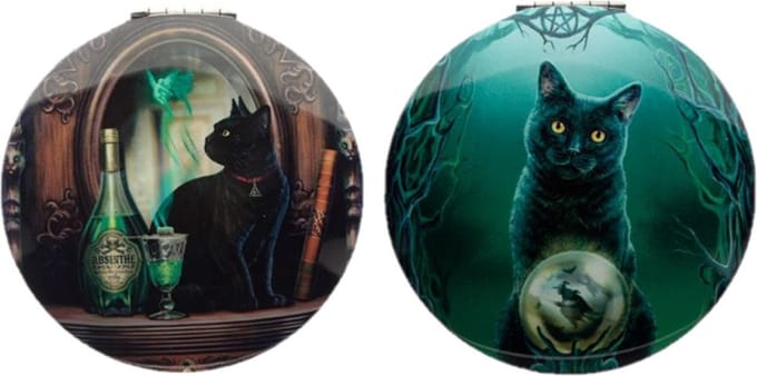 Set van 2 pocket mirrors , make-up spiegeltjes Lisa Parker met katten Ø7cm