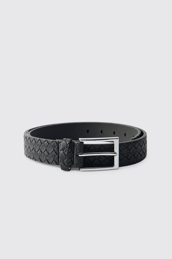 PU Weave Textured Belt in Black | Size XL