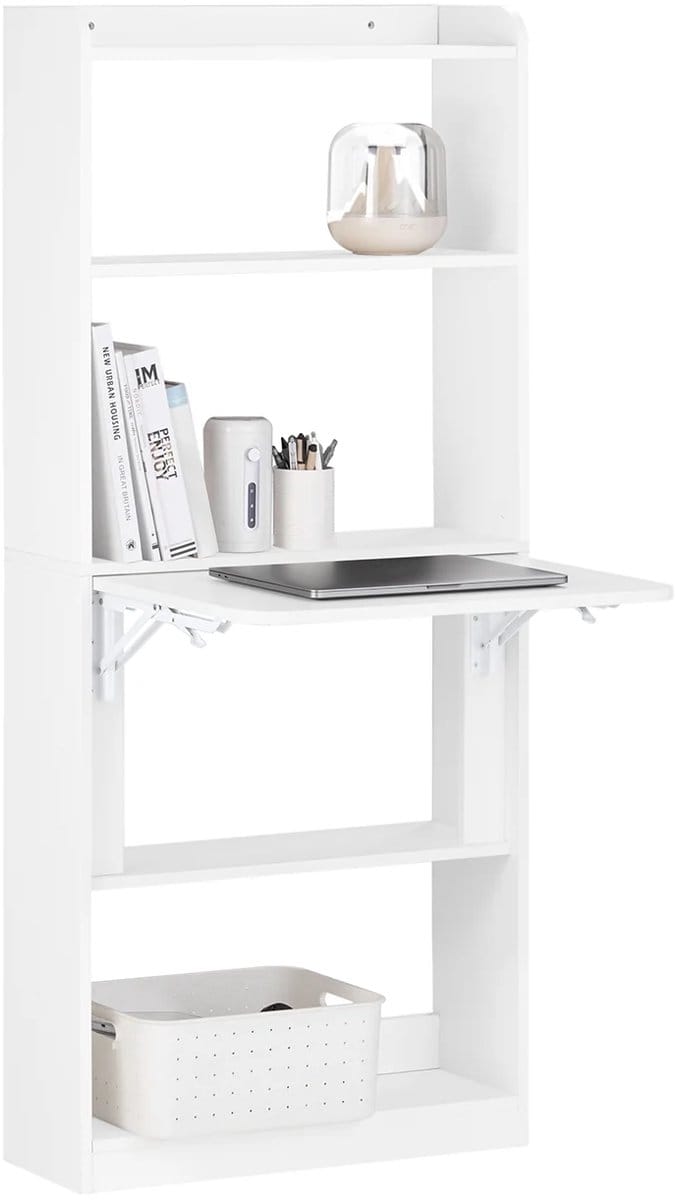 Inklapbaar Bureau – Computerbureau - Uitschuifbaar Bureau met Opbergruimte – Thuiswerk Bureau – Opklapbaar Bureau – Wit