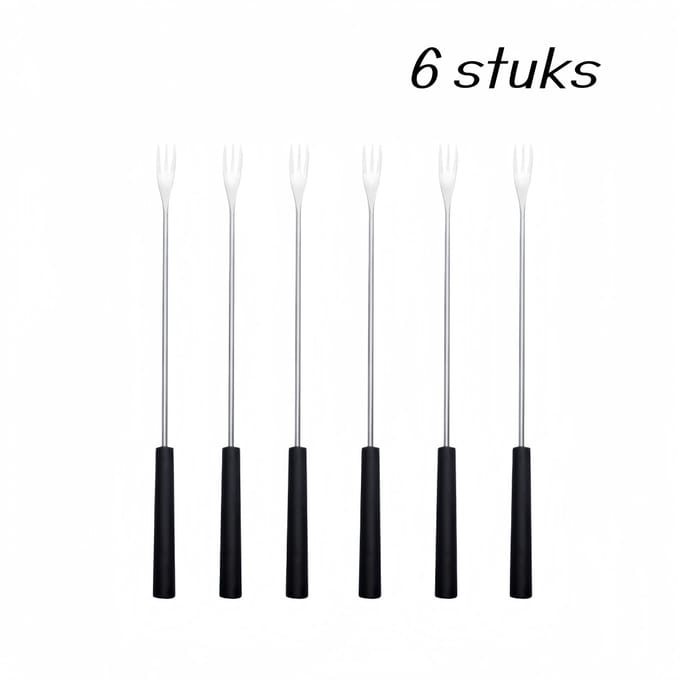 6 stuks dessertvorken - RVS en ABS - voor fruit, cake en chocoladefondu - 26 cm - zwart