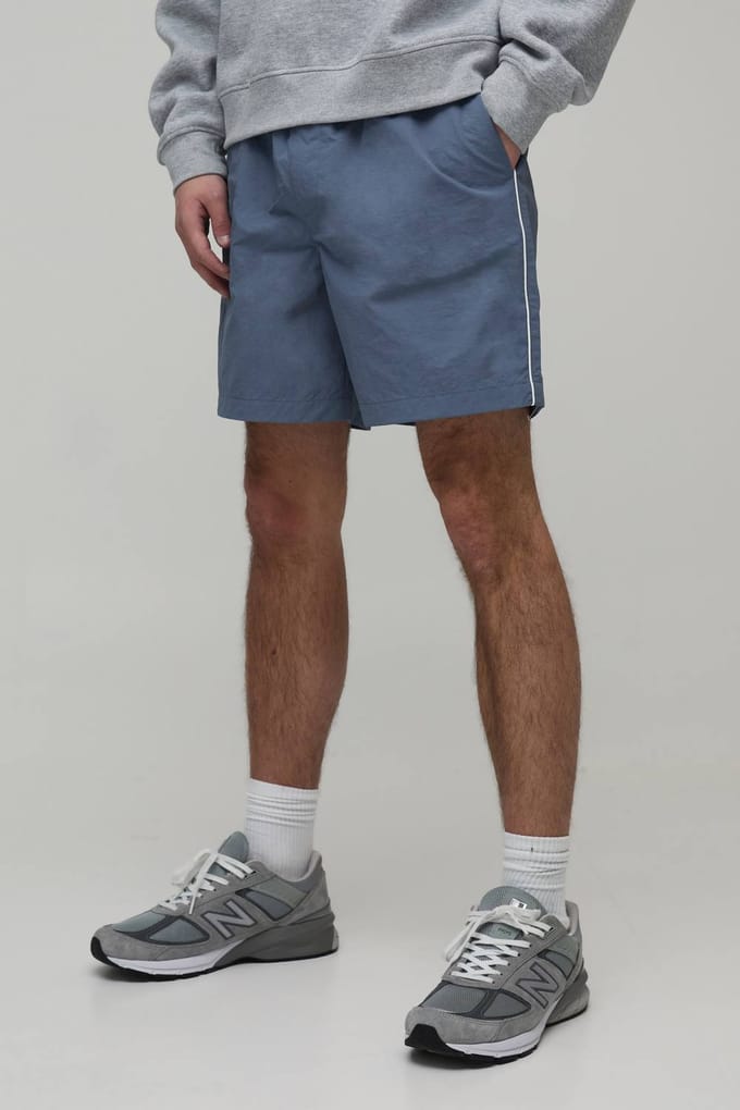 Baggy Short Length Piping Nylon Short | Slate | Size Medium