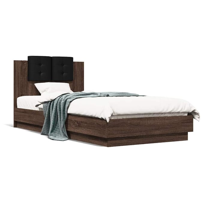 vidaXL - Bedframe - met - hoofdeinde - bewerkt - hout - bruineikenkleur - 90x200 - cm
