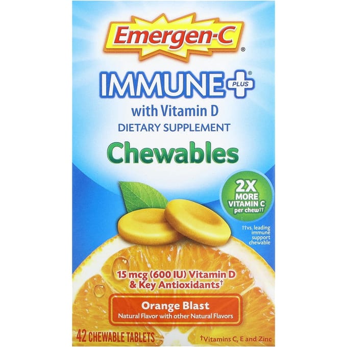 Emergen-C, Immune Plus avec vitamine D, Orange Blast, 42 comprimés à croquer