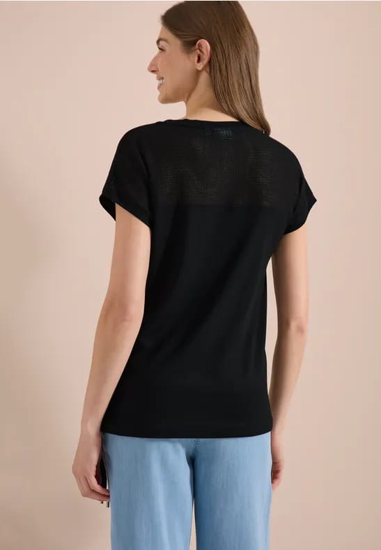 Shirt met boothals en mesh inzet