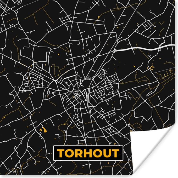 Poster Stadskaart - Gold - Plattegrond - Torhout - Kaart - 75x75 cm