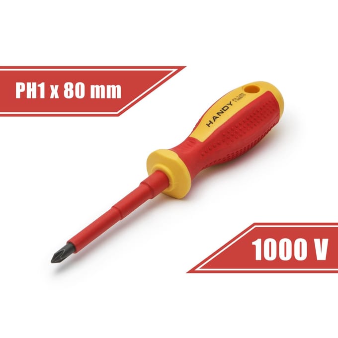 Geïsoleerde Kruiskop Schroevendraaier PH1 x 4,5 x 80 mm - 1000V, Magnetisch, VDE [10567]