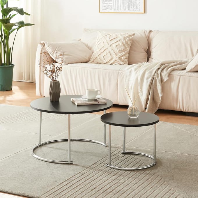 Set van 2 ronde salontafels met metalen frame