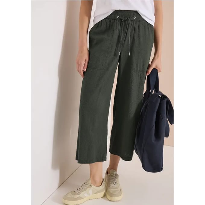3/4 Wide Legs broek in seersucker kwaliteit