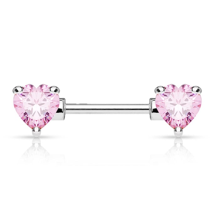 Tepelpiercing hart met steen 1.6x12 - roze - LMPiercings
