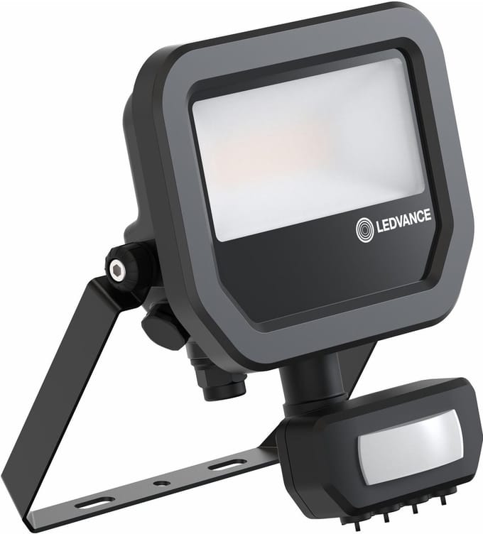 Ledvance LED Floodlight Aluminium Zwart 8W 1100lm 100D - 830 Warm Wit | IP65 - Bewegings- En Lichtsensor - Symmetrisch
