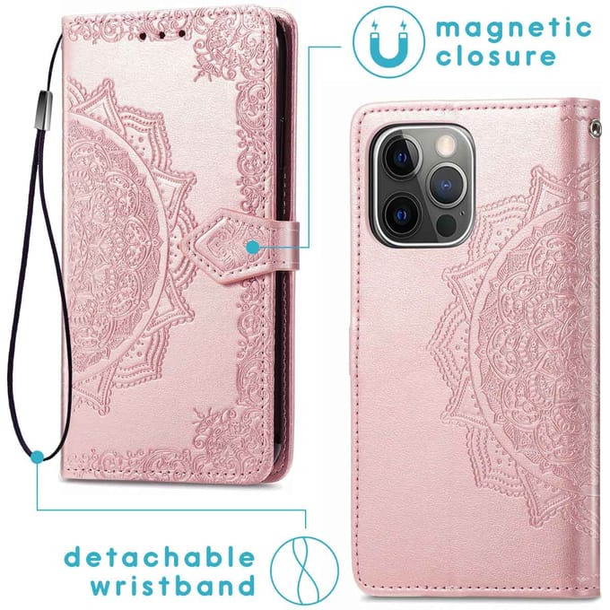 imoshion Hoesje - Geschikt voor Apple iPhone 13 Pro - Mandala Bookcase - Rosé Goud