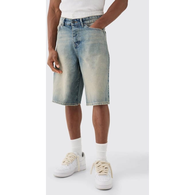 Double Waist Band Denim Jorts in Lichtblauw | Light Blue | Size 32
