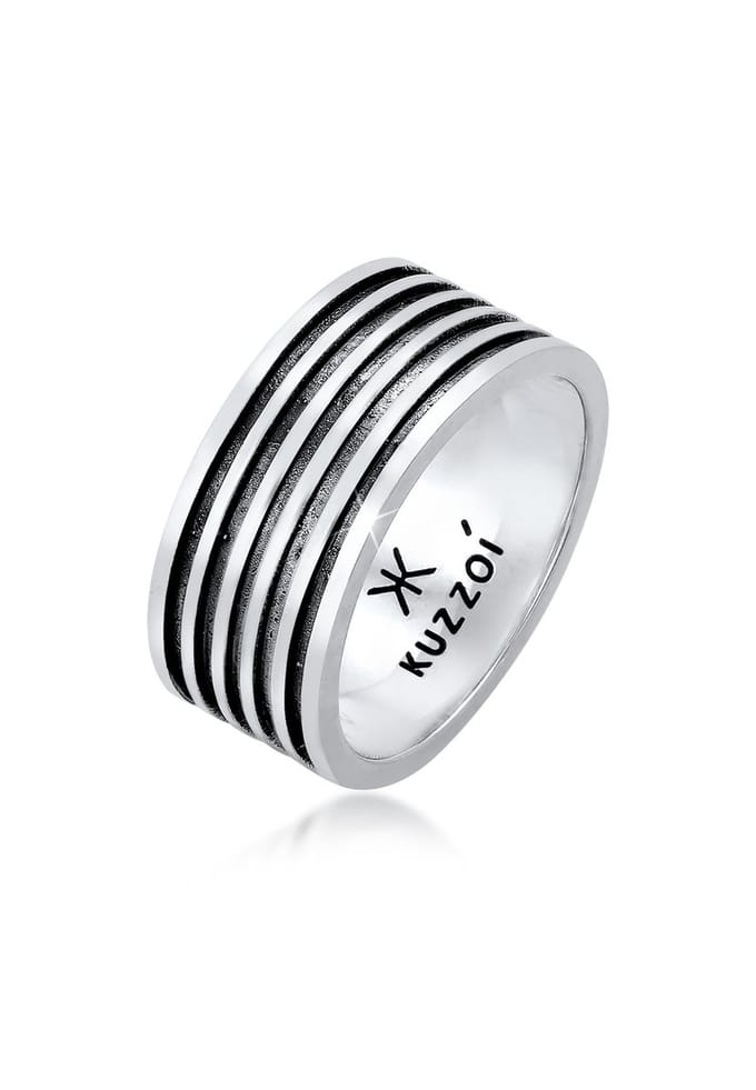 KUZZOI - Ring - Heren Band Ring Grooves Vintage Solid in 925 Sterling Zilver - Heren
