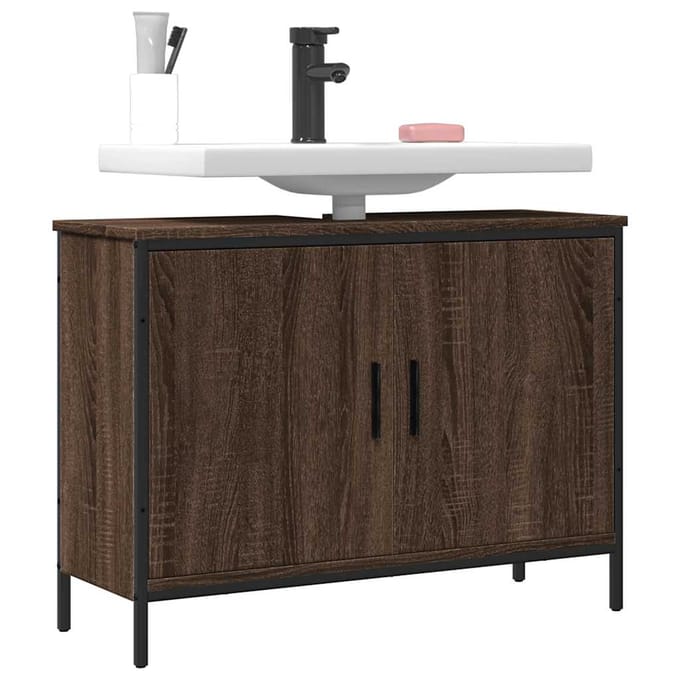 vidaXL - Wastafelkast - 80x30x60 - cm - bewerkt - hout - bruin - eikenkleurig