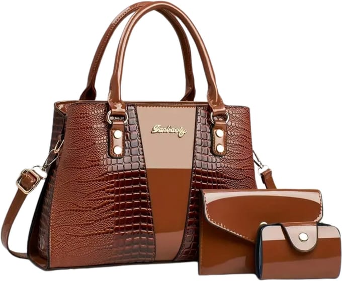 Nivard Handtas Dames - Schoudertas - School - Shopper - Schooltas - Werktas - 3-Delige Set - Bruin