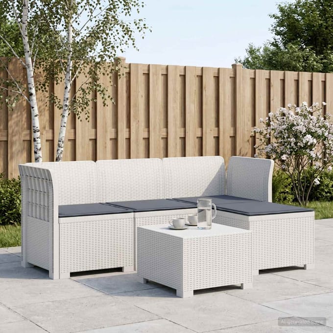 vidaXL - 4-Zitter - Tuin - Sofa - met - Kussens - Rattan - Look - PP - Wit