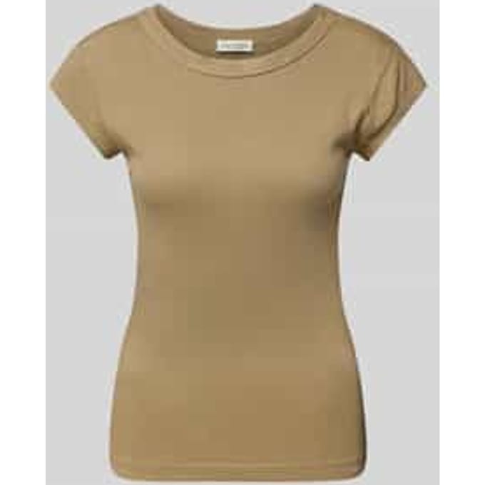 Slim fit T-shirt van puur katoen met geribde ronde hals