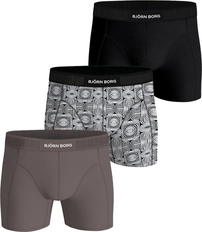 Björn Borg Cotton Stretch boxers - heren boxers normale lengte (3-pack) - zwart - print - bruin