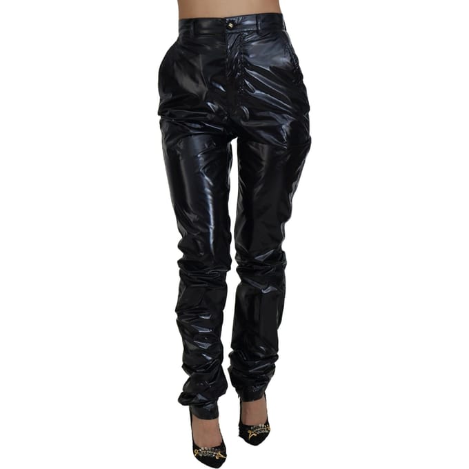 Dolce & Gabbana Zwarte Nylon Hoge Taille Skinny Damesbroek