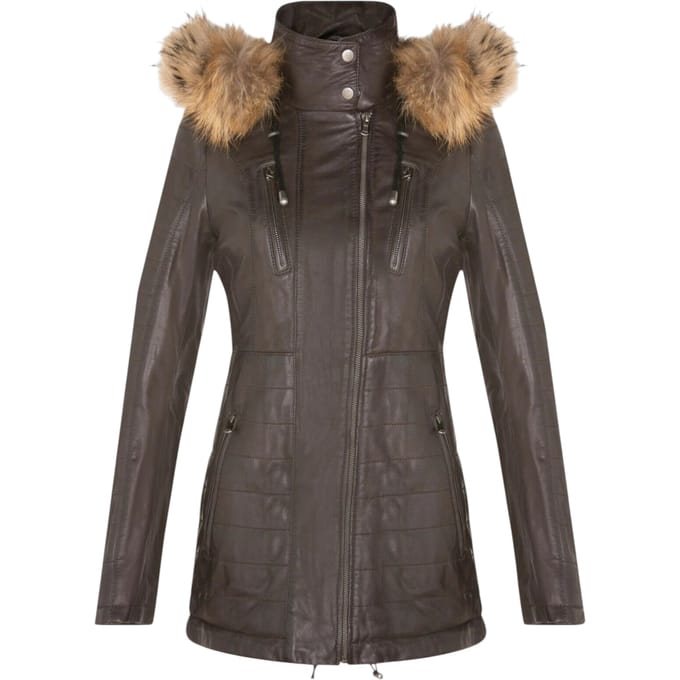 Dames bruine gewatteerde leren parka-jas - Winton