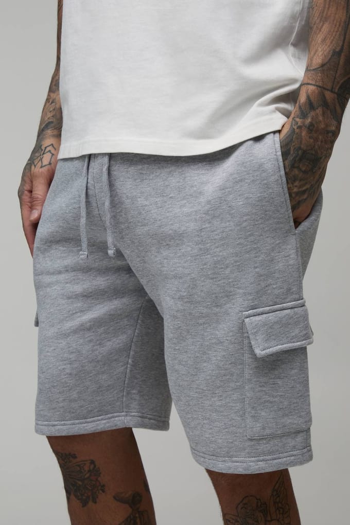 Hoge Losse Pasvorm Middellange Cargo Shorts | Grey Marl | Size Medium