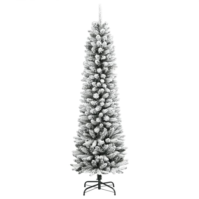 vidaXL - Kunstkerstboom - met - sneeuw - smal - 210 - cm - PVC - en - PE