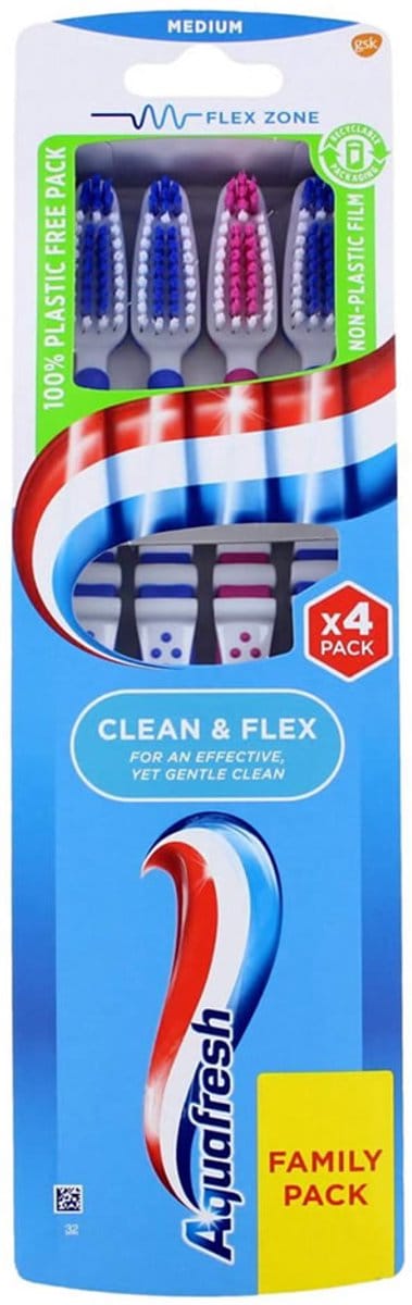 Aquafresh Tandenborstel Clean & Flex Medium – 4 Stuks – Family Pack