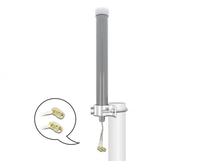 Multiband LTE WLAN 2,4 GHz antenne 1 x SMA-plug 1 x RP-SMA-plug 2-3 dBi 2 x 20 cm RG-178 Omnidirectioneel buitengrijs